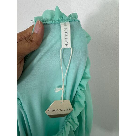 PinkBlush Maternity Mint Green Ruffle Neck Dress Size Large - Picture 5 of 5